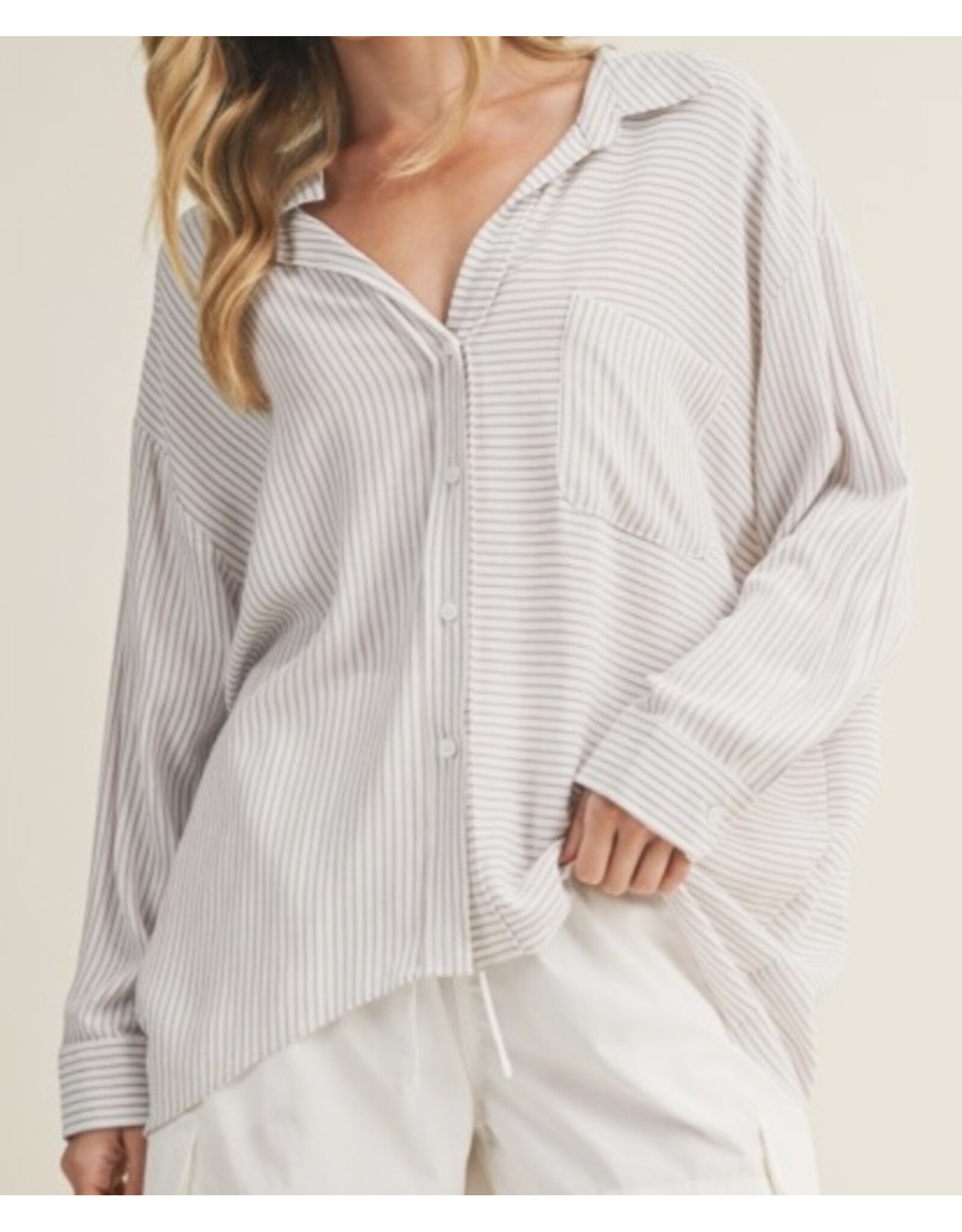 mustard seed Mustard Seed slouchy stripe collar shirt