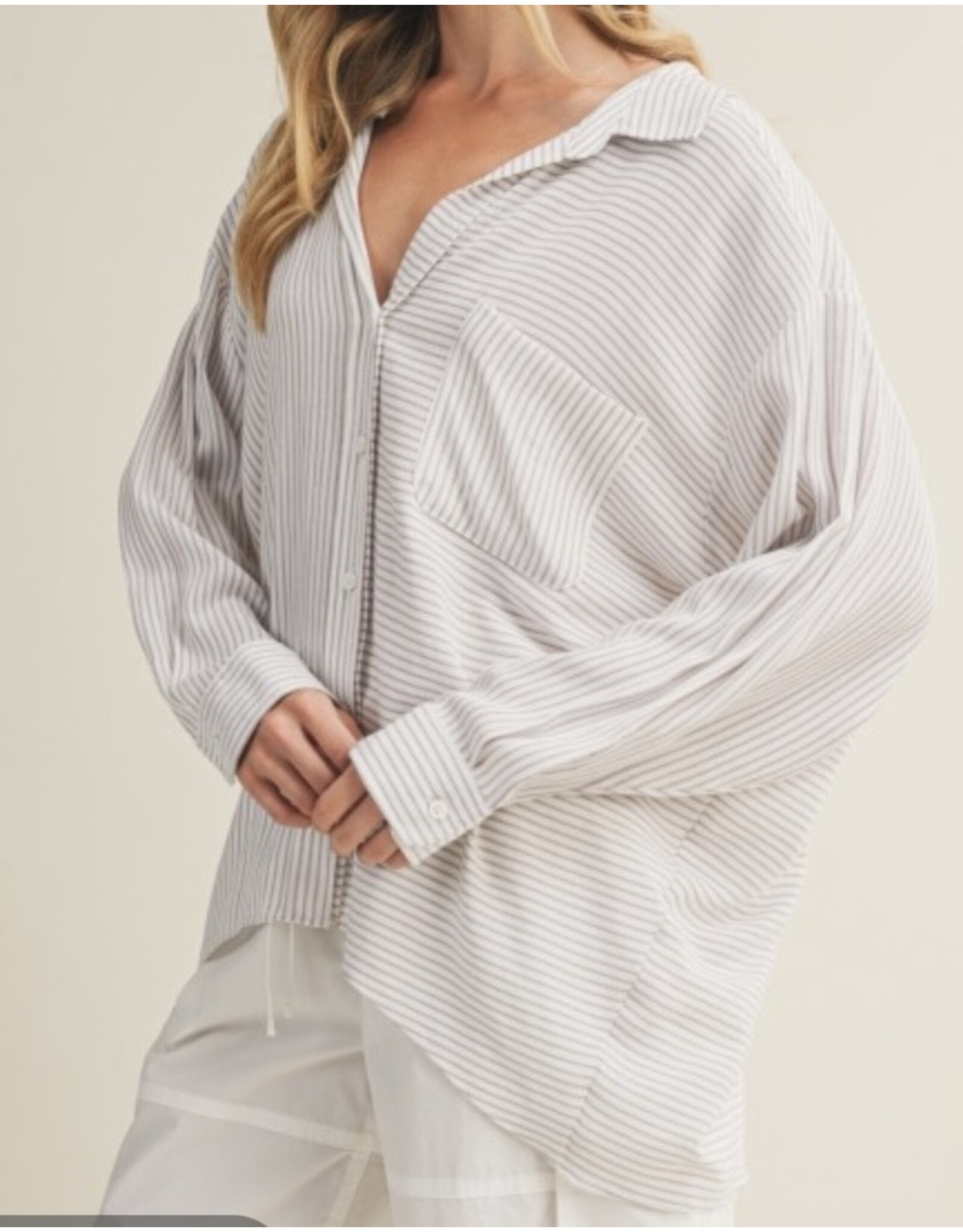 mustard seed Mustard Seed slouchy stripe collar shirt