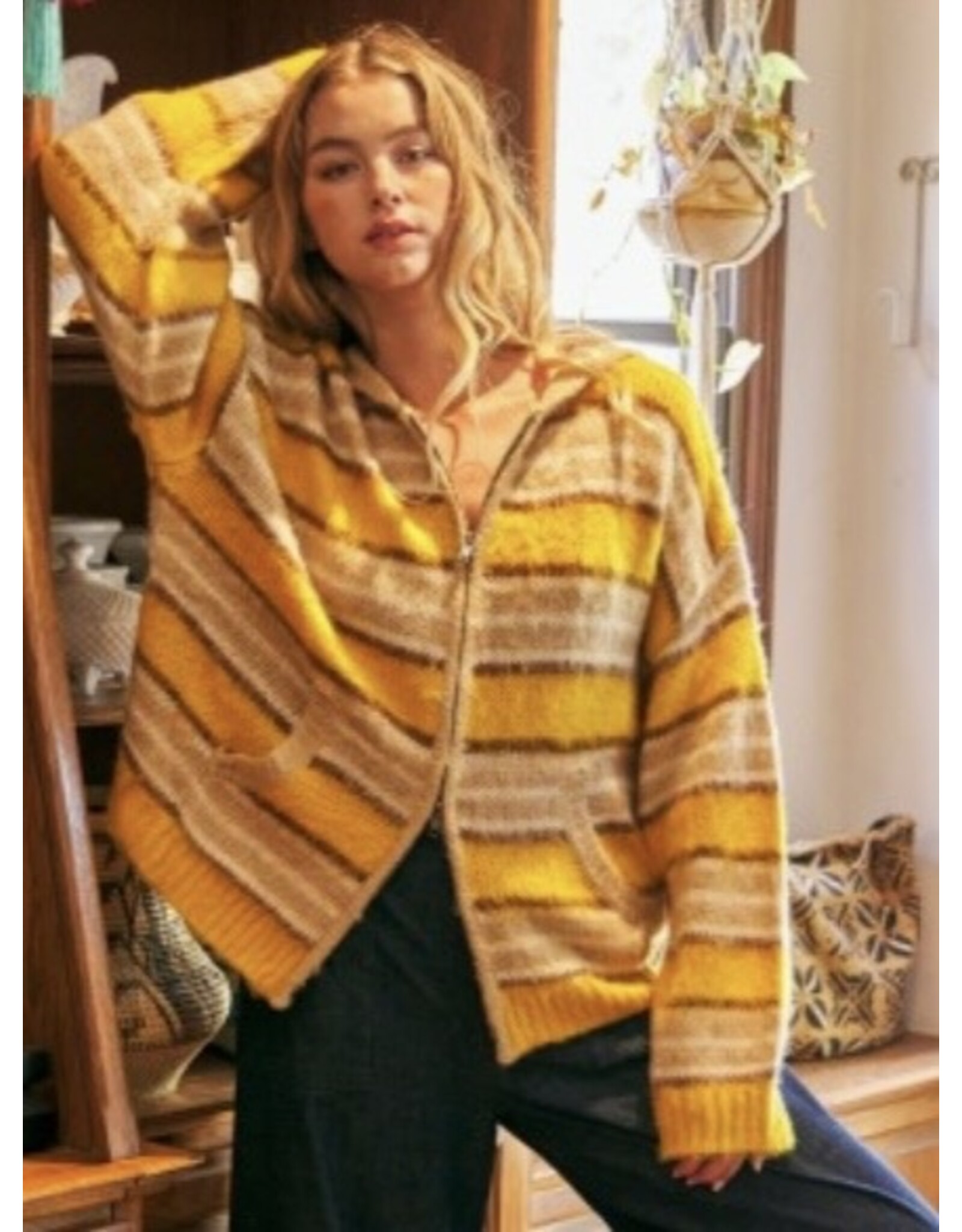mustard seed Mustard Seed BrushStripe Zip Hood Sweater