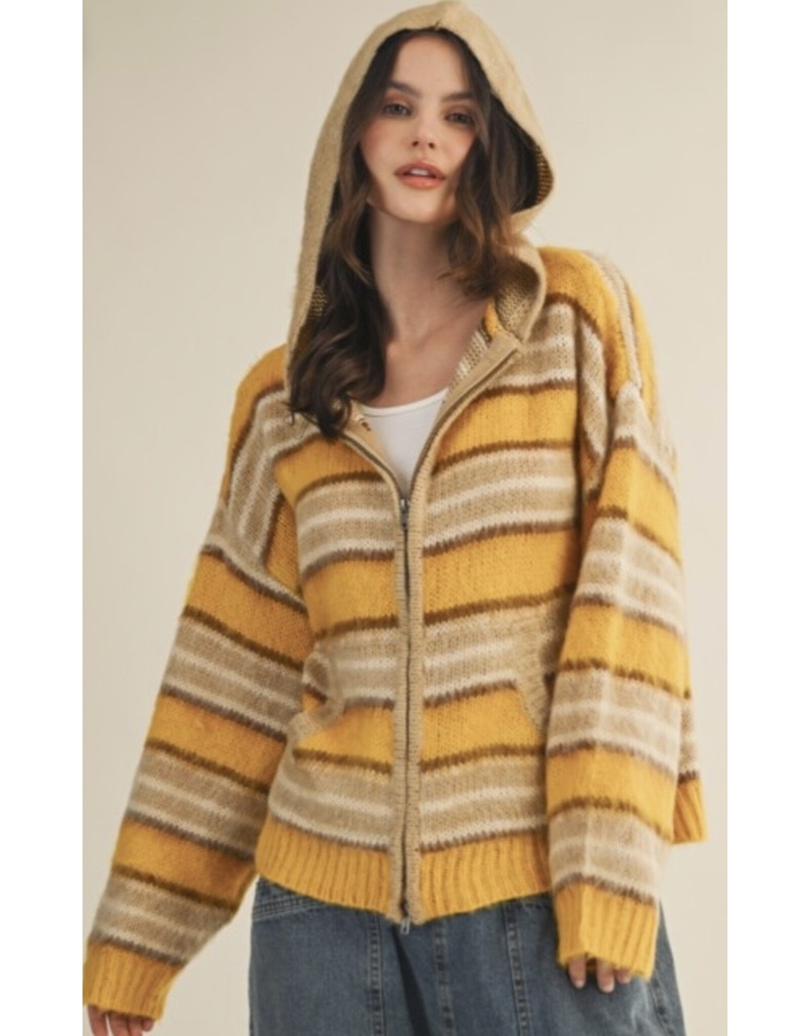 mustard seed Mustard Seed BrushStripe Zip Hood Sweater