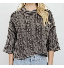 Blu pepper Washed 3/4 Slv Cable Knit  Brown