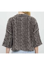 Blu pepper Washed 3/4 Slv Cable Knit Pullover Brown