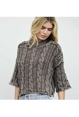 Blu pepper Washed 3/4 Slv Cable Knit Pullover Brown