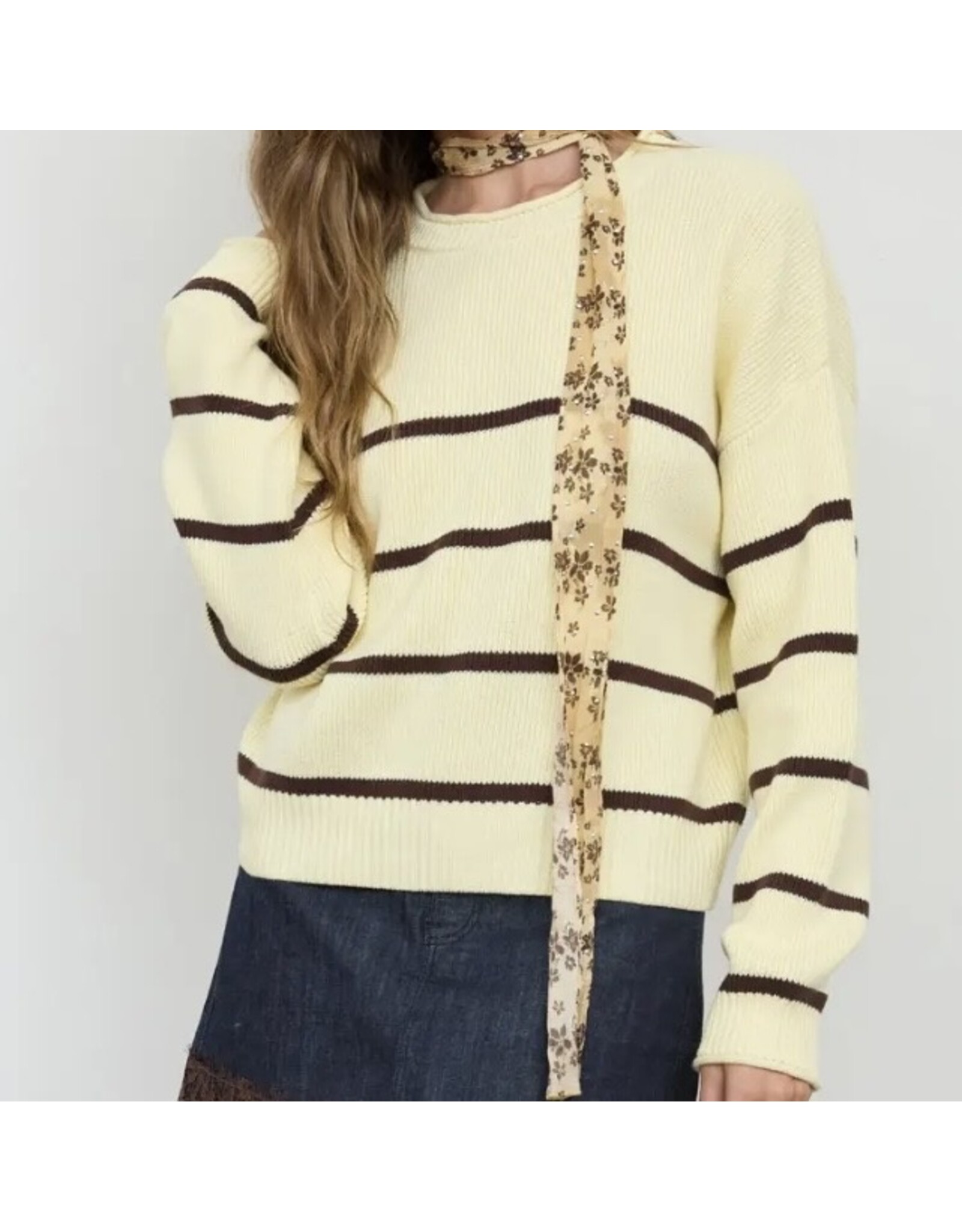 Blu pepper Stripe Raw Crew Neck Sweater Butter Yellow