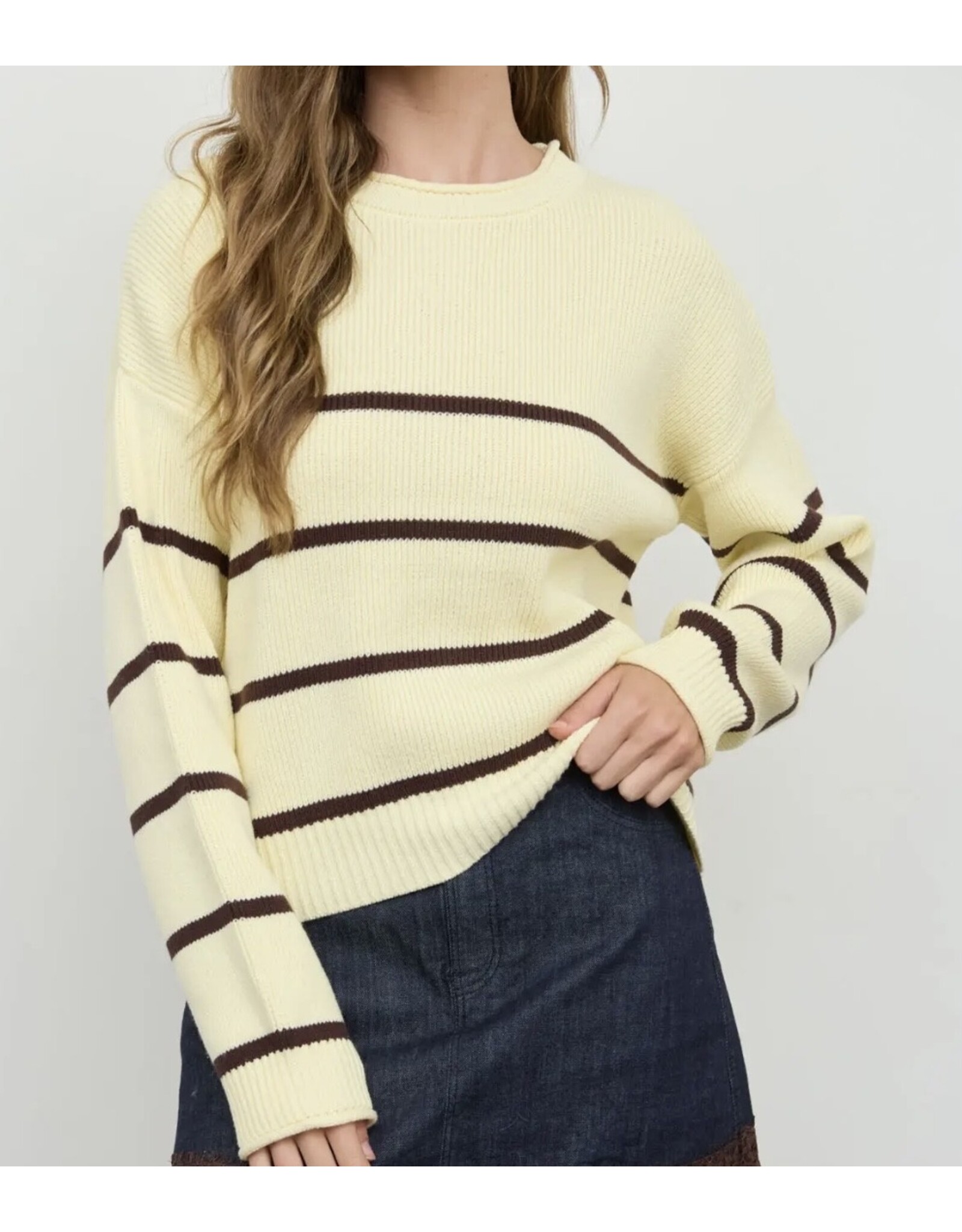 Blu pepper Stripe Raw Crew Neck Sweater Butter Yellow