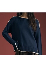 Blu pepper Navy Contrast Trim Boat Neck Ribbed Detail Sweater