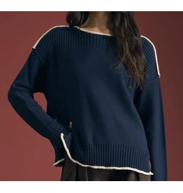 Blu pepper Navy Contrast Boat Neck Ribbed Sweater