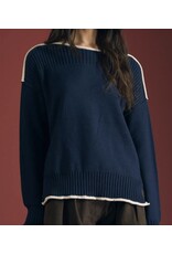 Blu pepper Navy Contrast Trim Boat Neck Ribbed Detail Sweater