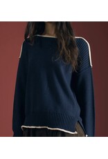 Blu pepper Navy Contrast Trim Boat Neck Ribbed Detail Sweater