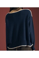 Blu pepper Navy Contrast Trim Boat Neck Ribbed Detail Sweater