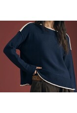 Blu pepper Navy Contrast Trim Boat Neck Ribbed Detail Sweater