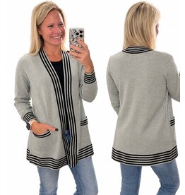 Grey Cardigan w/ Black stripes w/ pockets