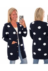 Navy with polkadots cardigan w/ gold snaps