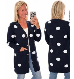 Navy w/ polkadots cardigan w/ gold snaps
