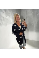 Navy with polkadots cardigan w/ gold snaps