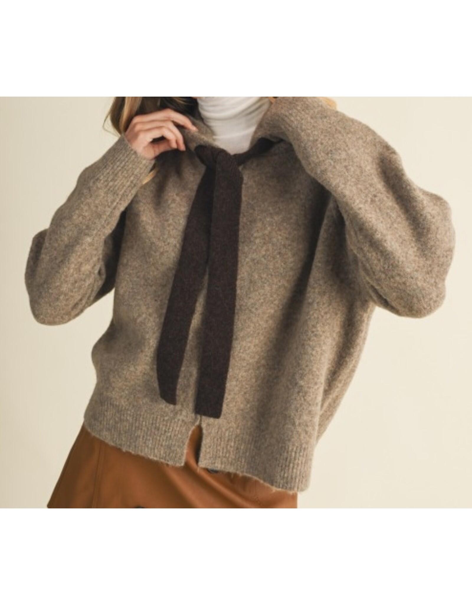 mustard seed Zip up bow tie sweater