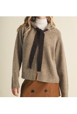 mustard seed Zip up bow tie sweater