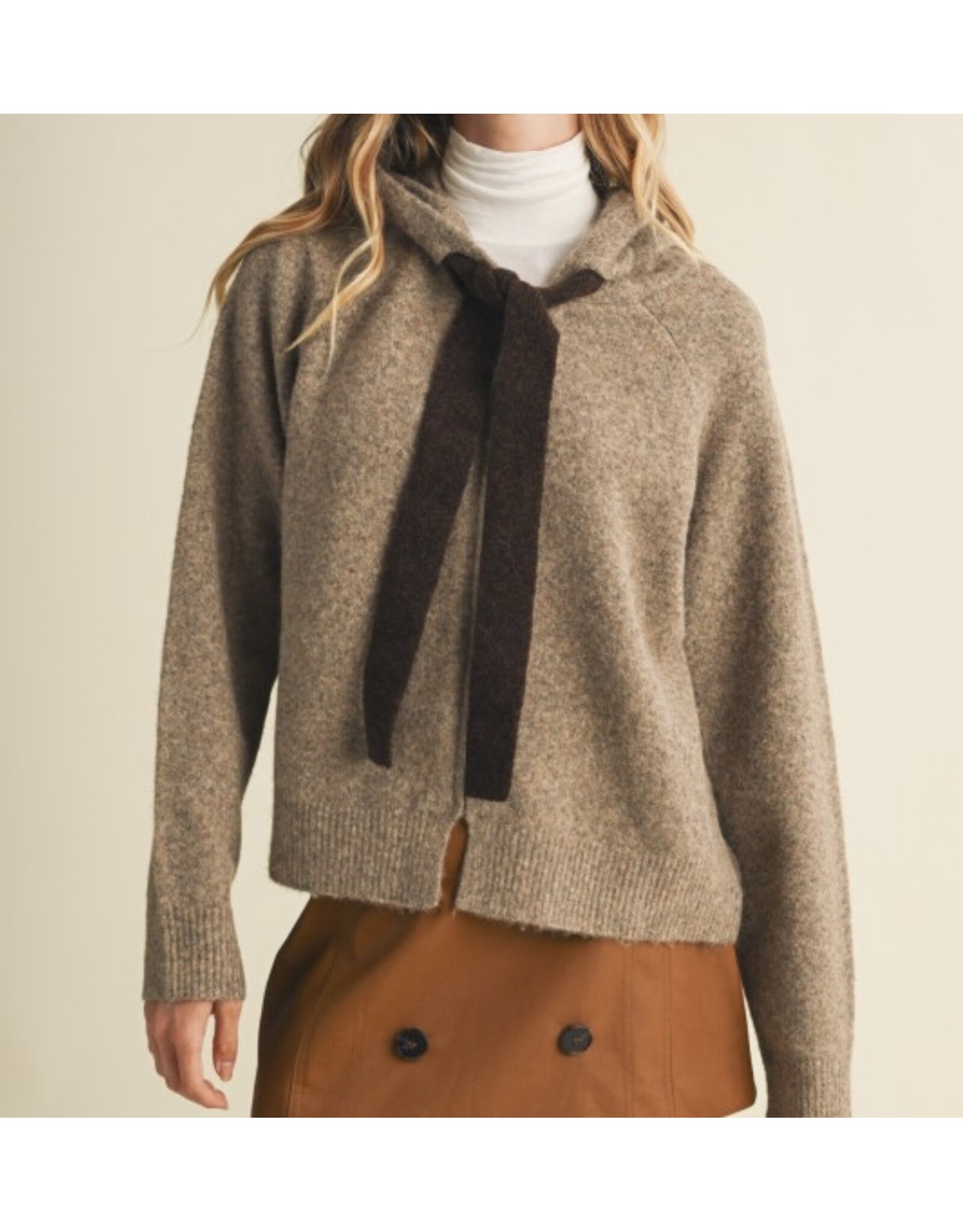 mustard seed Zip up bow tie sweater