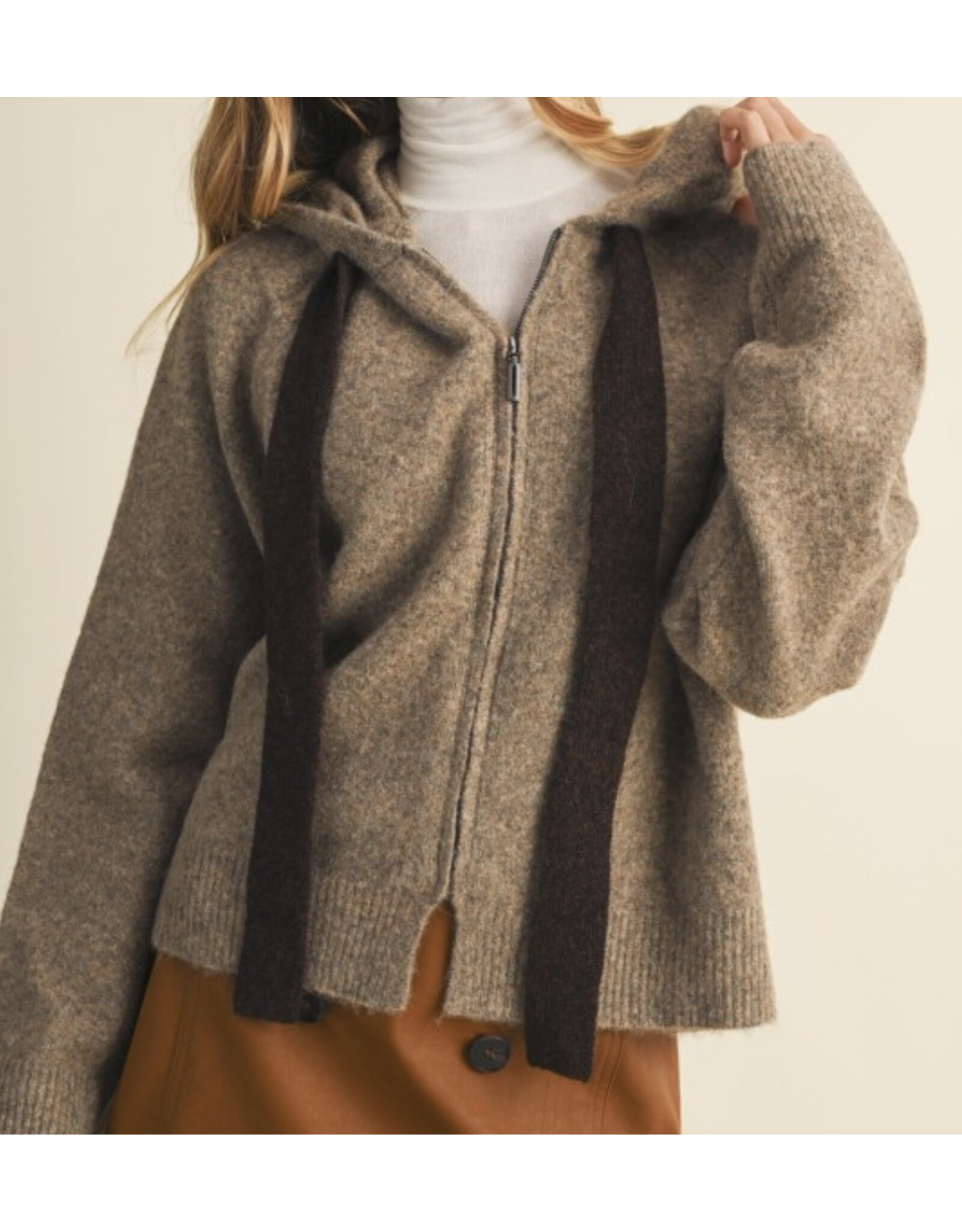 mustard seed Zip up bow tie sweater