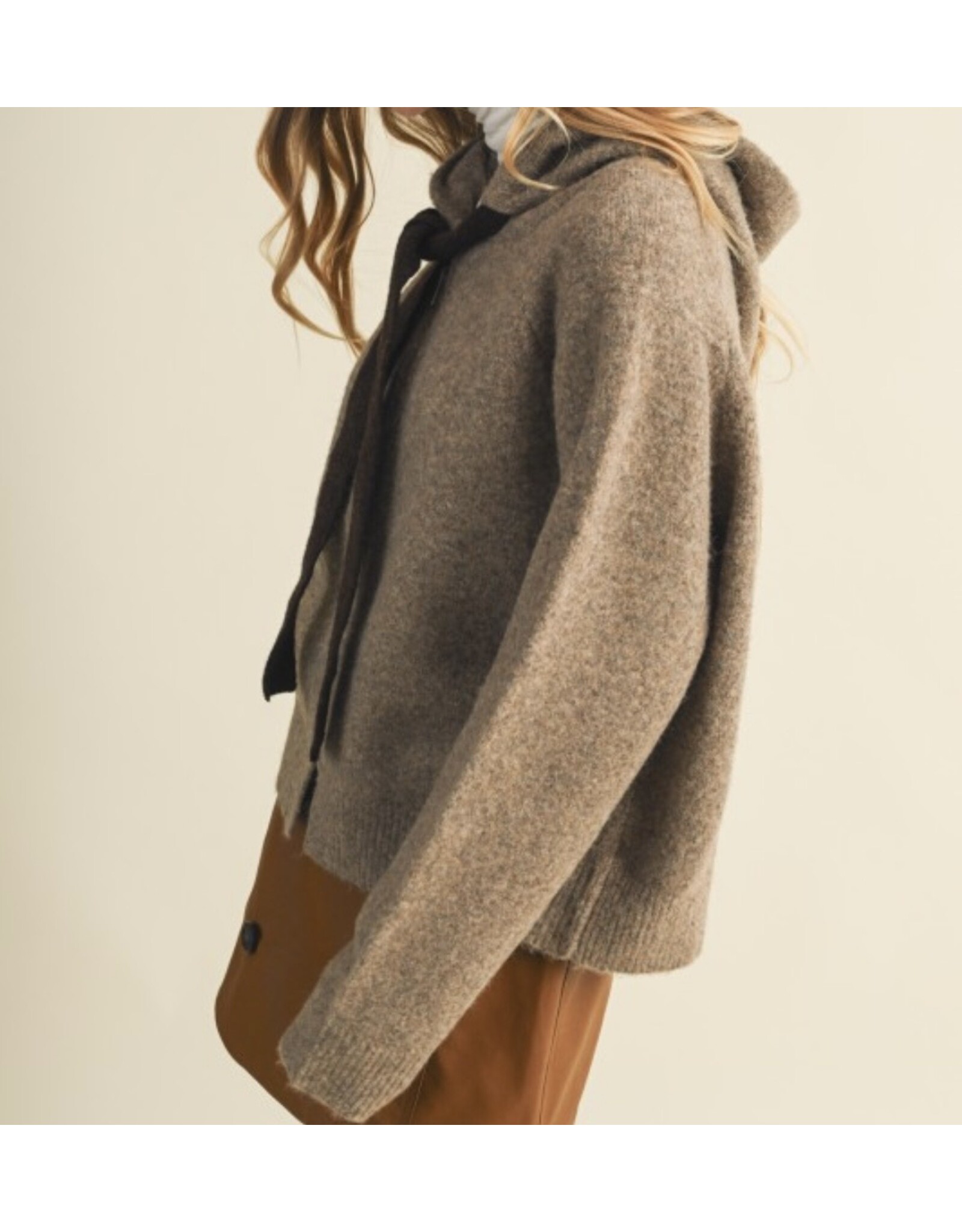 mustard seed Zip up bow tie sweater