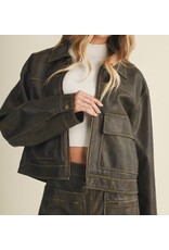 mustard seed Distressed faux leather jacket