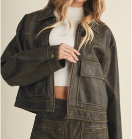 mustard seed Distressed faux leather jacket