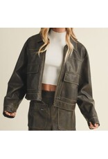 mustard seed Distressed faux leather jacket