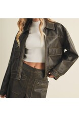 mustard seed Distressed faux leather jacket