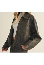 mustard seed Distressed faux leather jacket