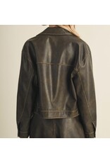 mustard seed Distressed faux leather jacket