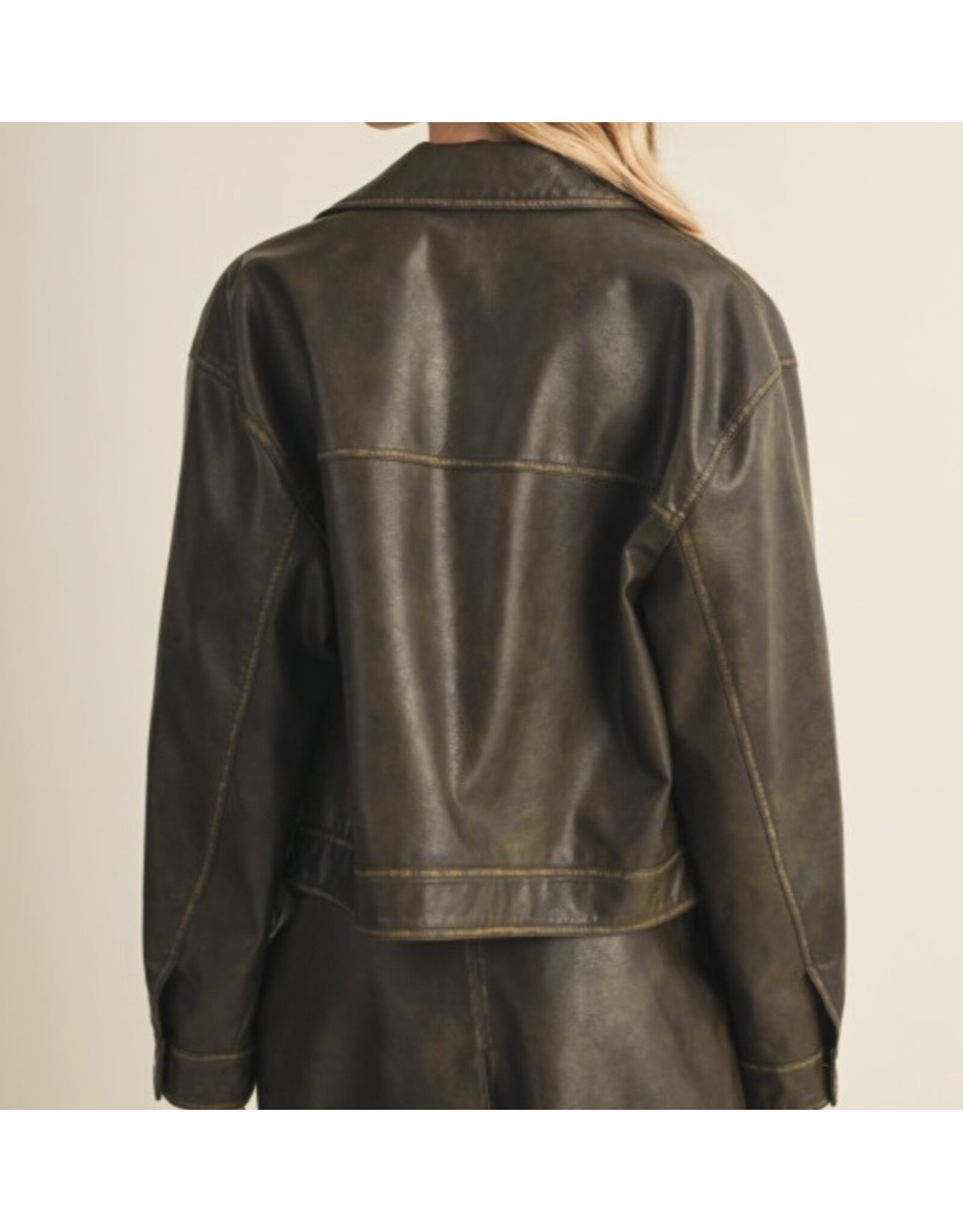 mustard seed Distressed faux leather jacket