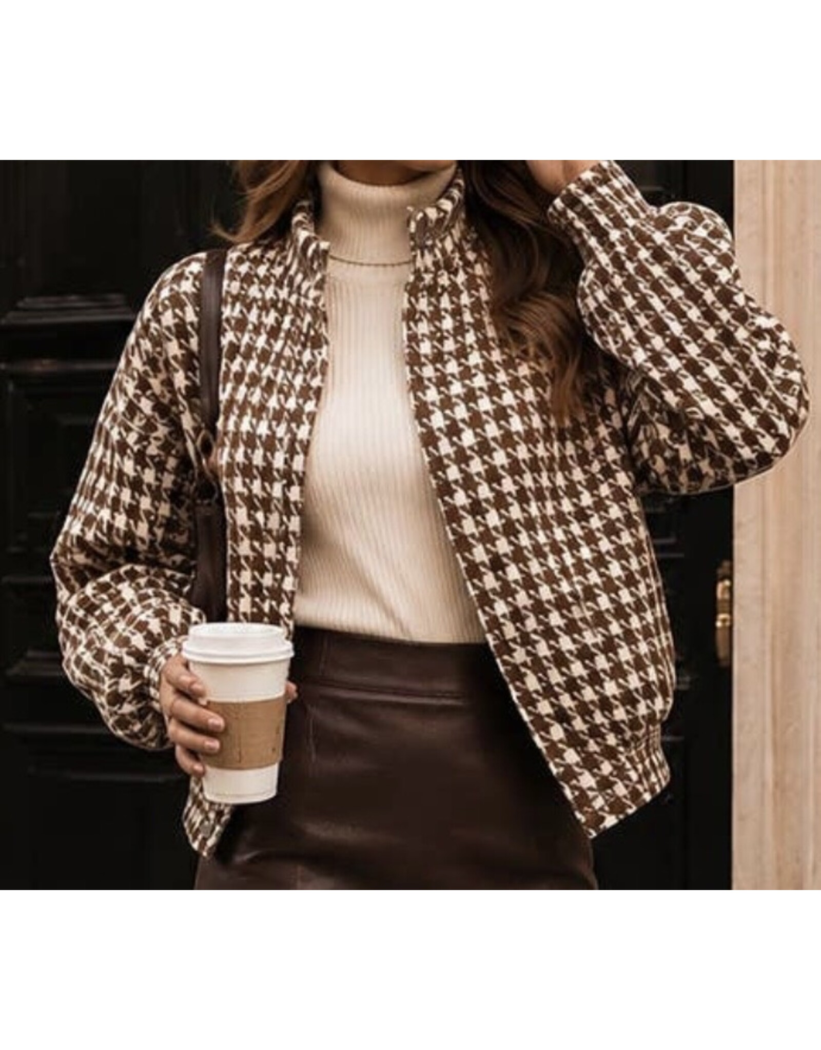 Houndstooth Snap Bomber Jacket