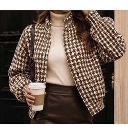 Houndstooth Snap Bomber Jacket
