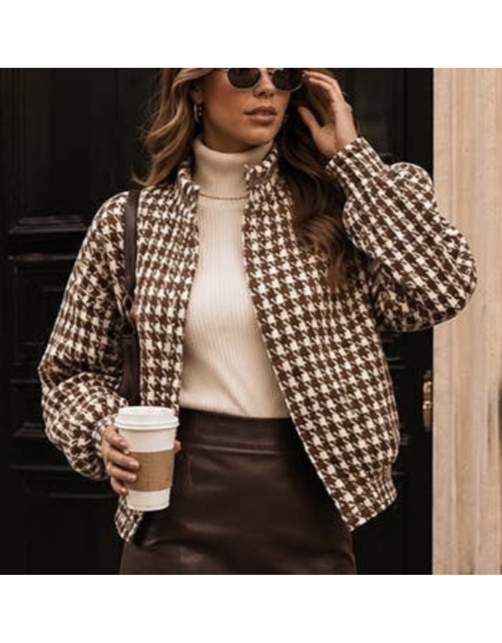 Houndstooth Snap Bomber Jacket
