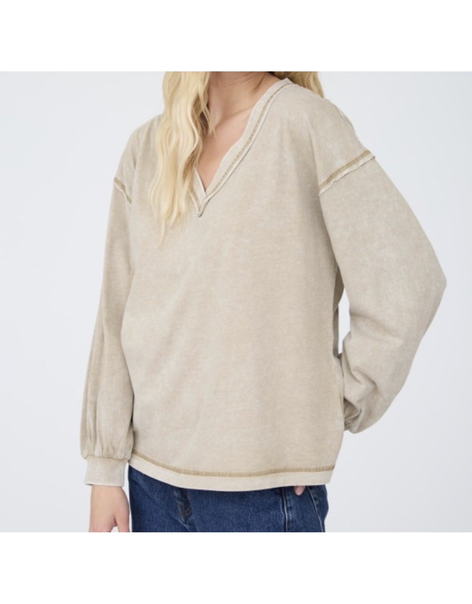 Blu pepper Washed Inverted Seam L/S knit top
