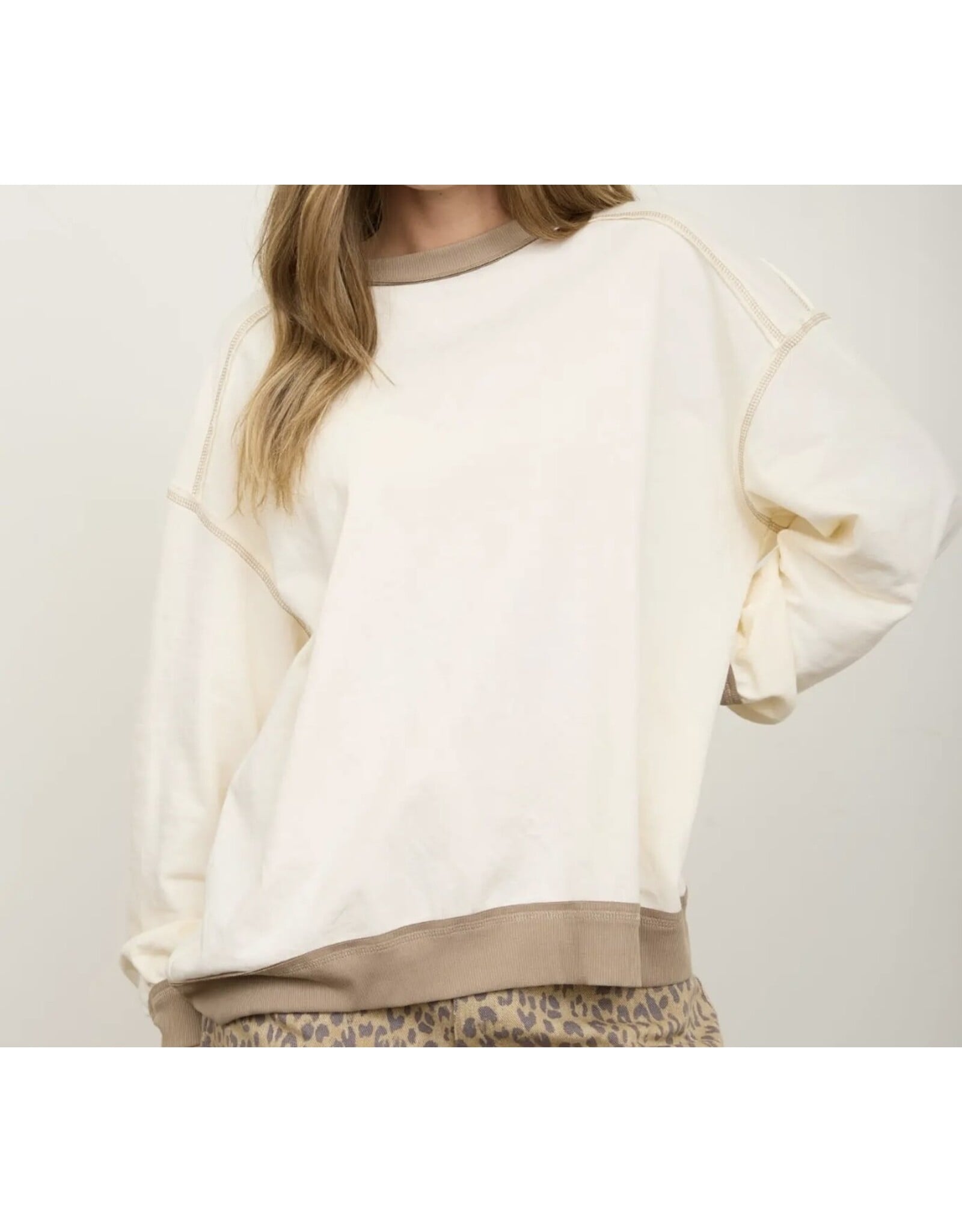 Blu pepper Exposed Seam Contrast Oatmeal Sweatshirt