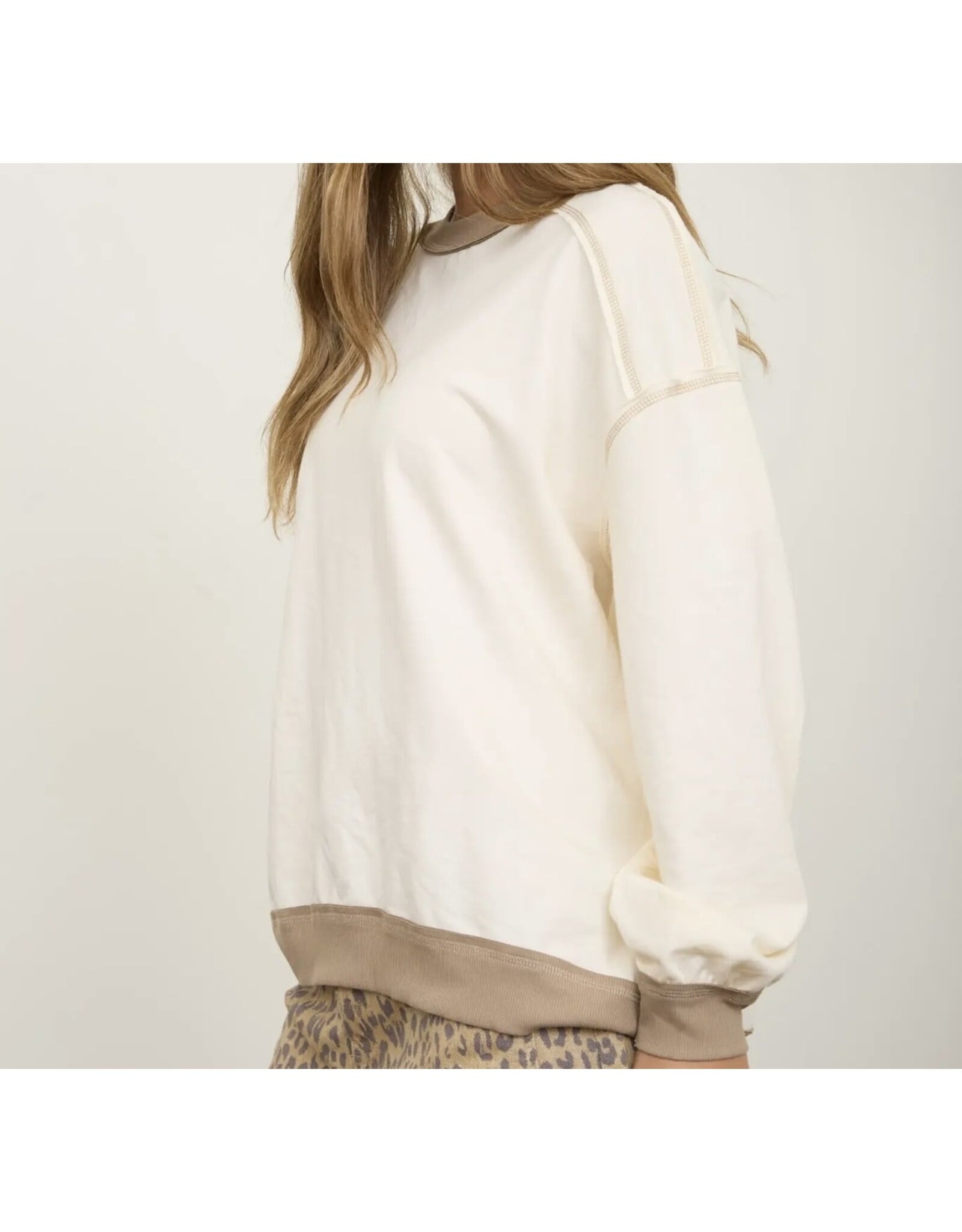 Blu pepper Exposed Seam Contrast Oatmeal Sweatshirt