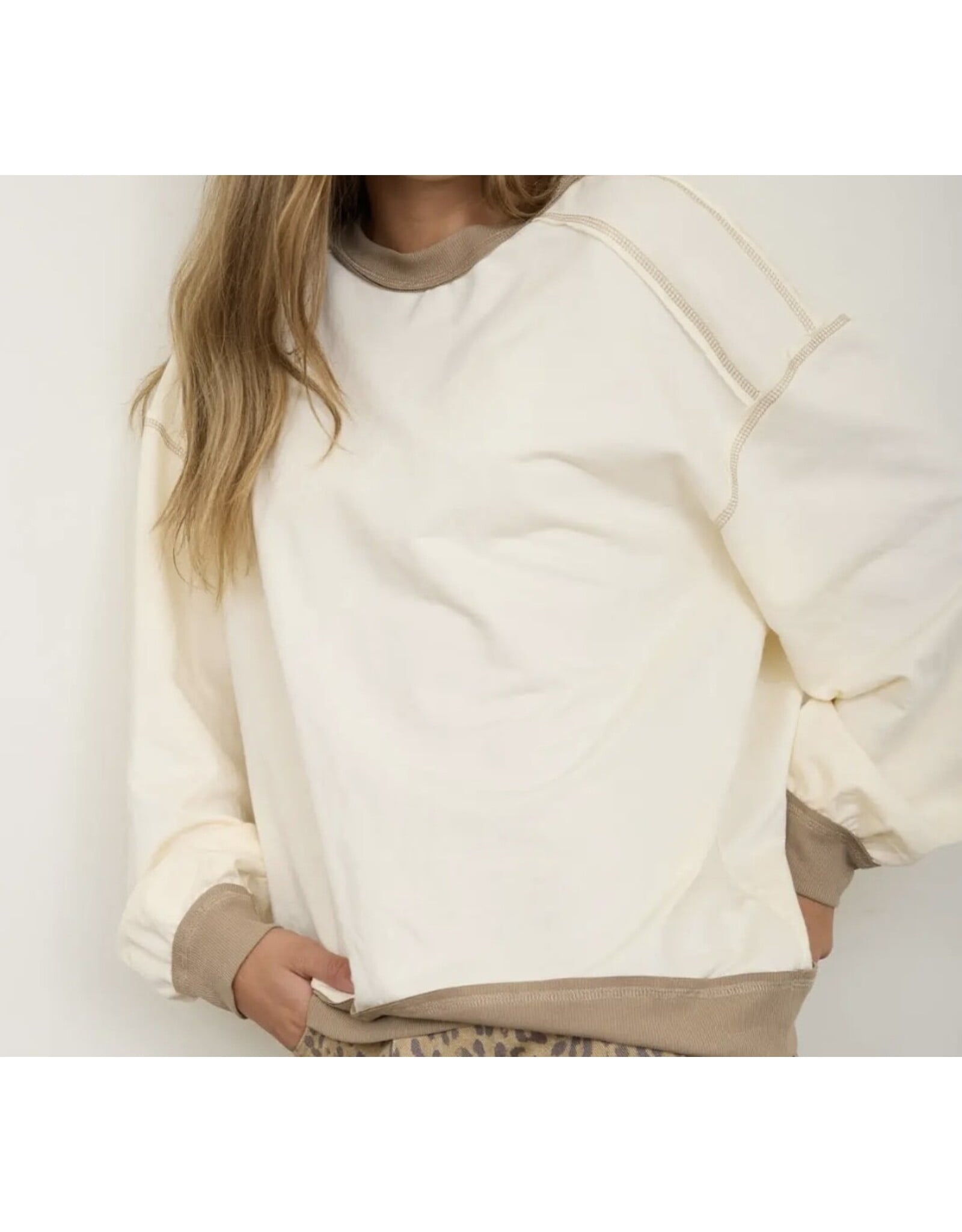 Blu pepper Exposed Seam Contrast Oatmeal Sweatshirt