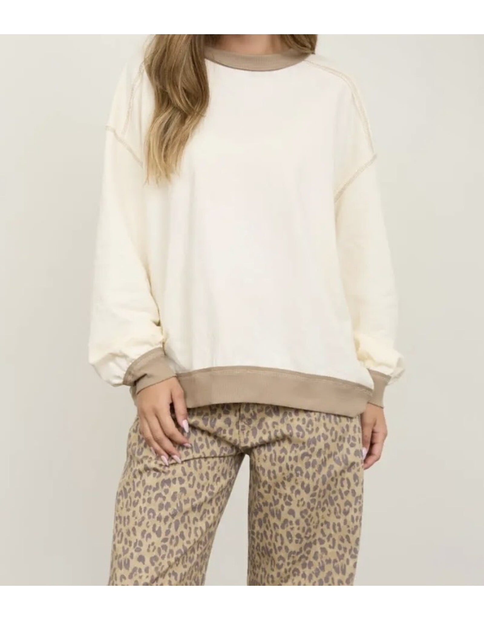 Blu pepper Exposed Seam Contrast Oatmeal Sweatshirt