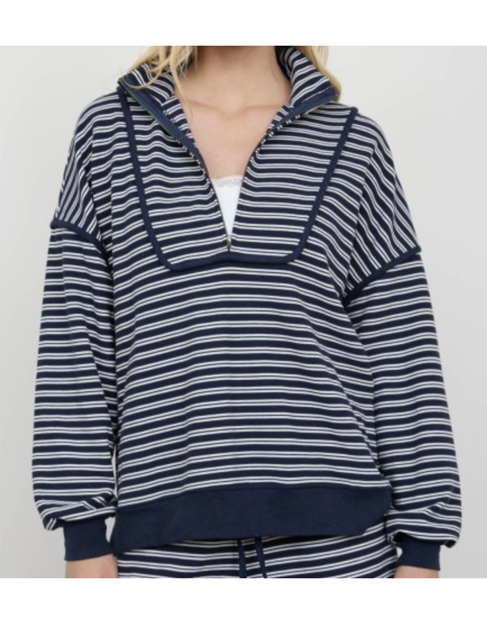 Blu pepper Navy Half Zip Stripe Contrast L/S Top