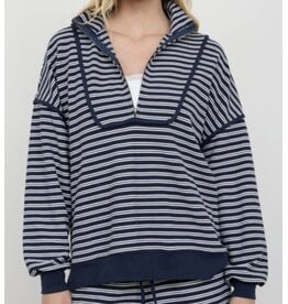 Blu pepper Navy Half Zip Stripe Contrast L/S Top