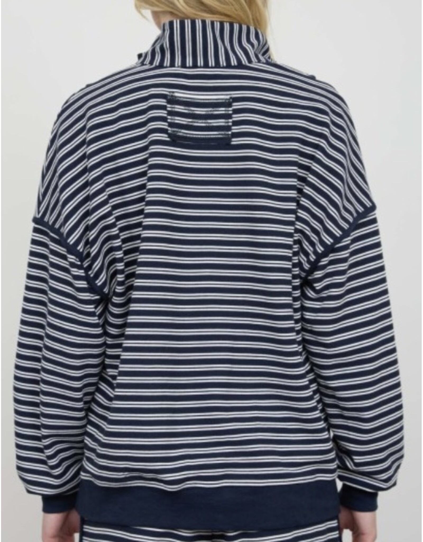 Blu pepper Navy Half Zip Stripe Contrast L/S Top