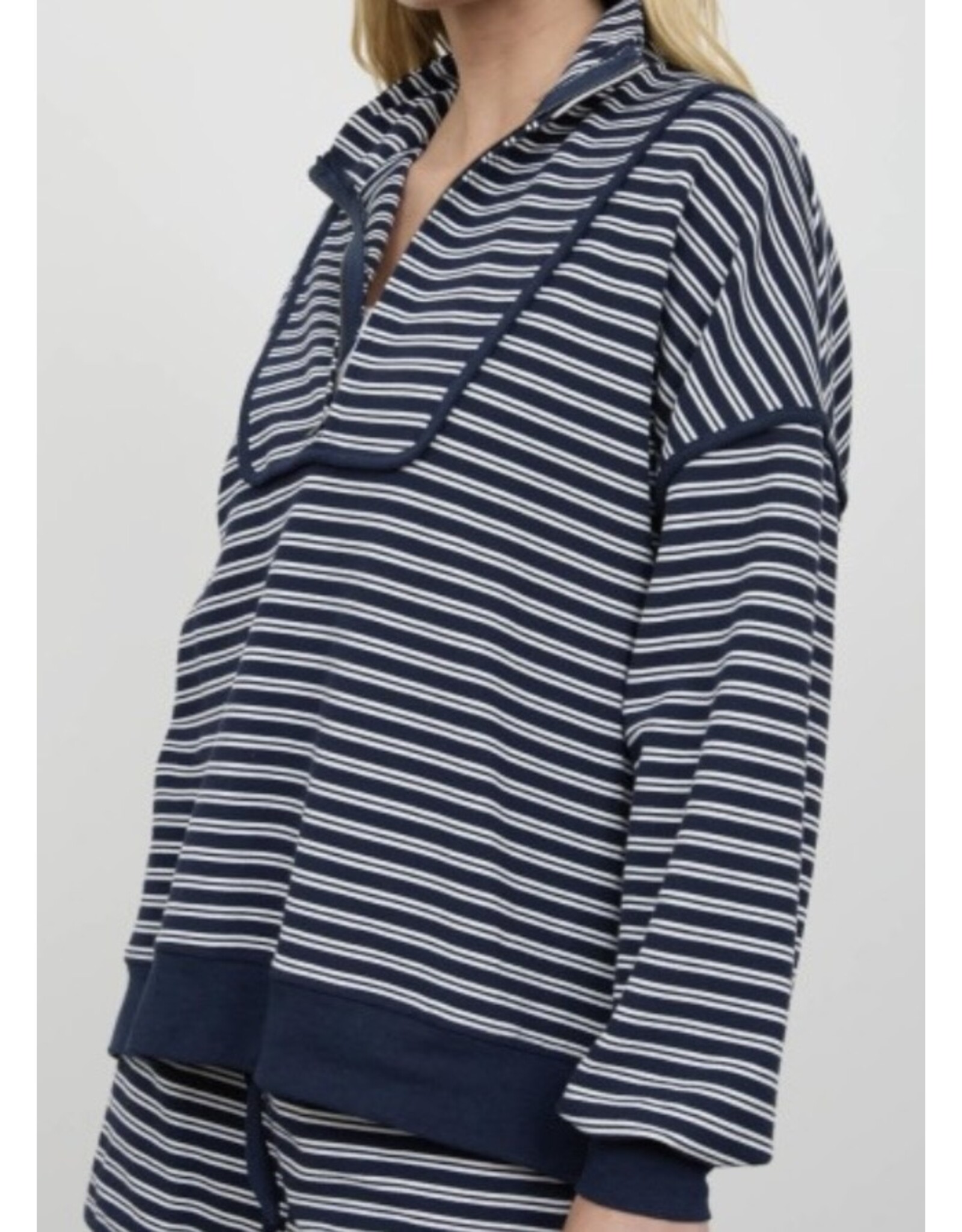 Blu pepper Navy Half Zip Stripe Contrast L/S Top