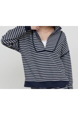 Blu pepper Navy Half Zip Stripe Contrast L/S Top