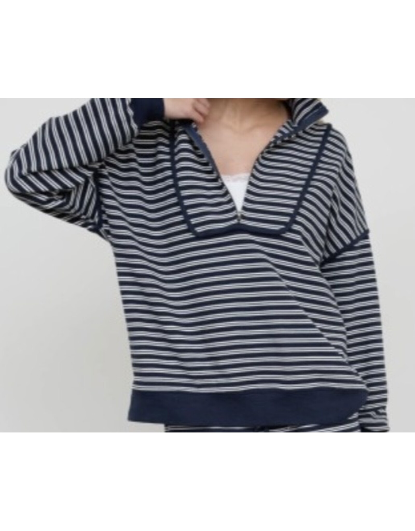 Blu pepper Navy Half Zip Stripe Contrast L/S Top