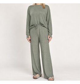 Olive tie waist pants w/ merrow bottom