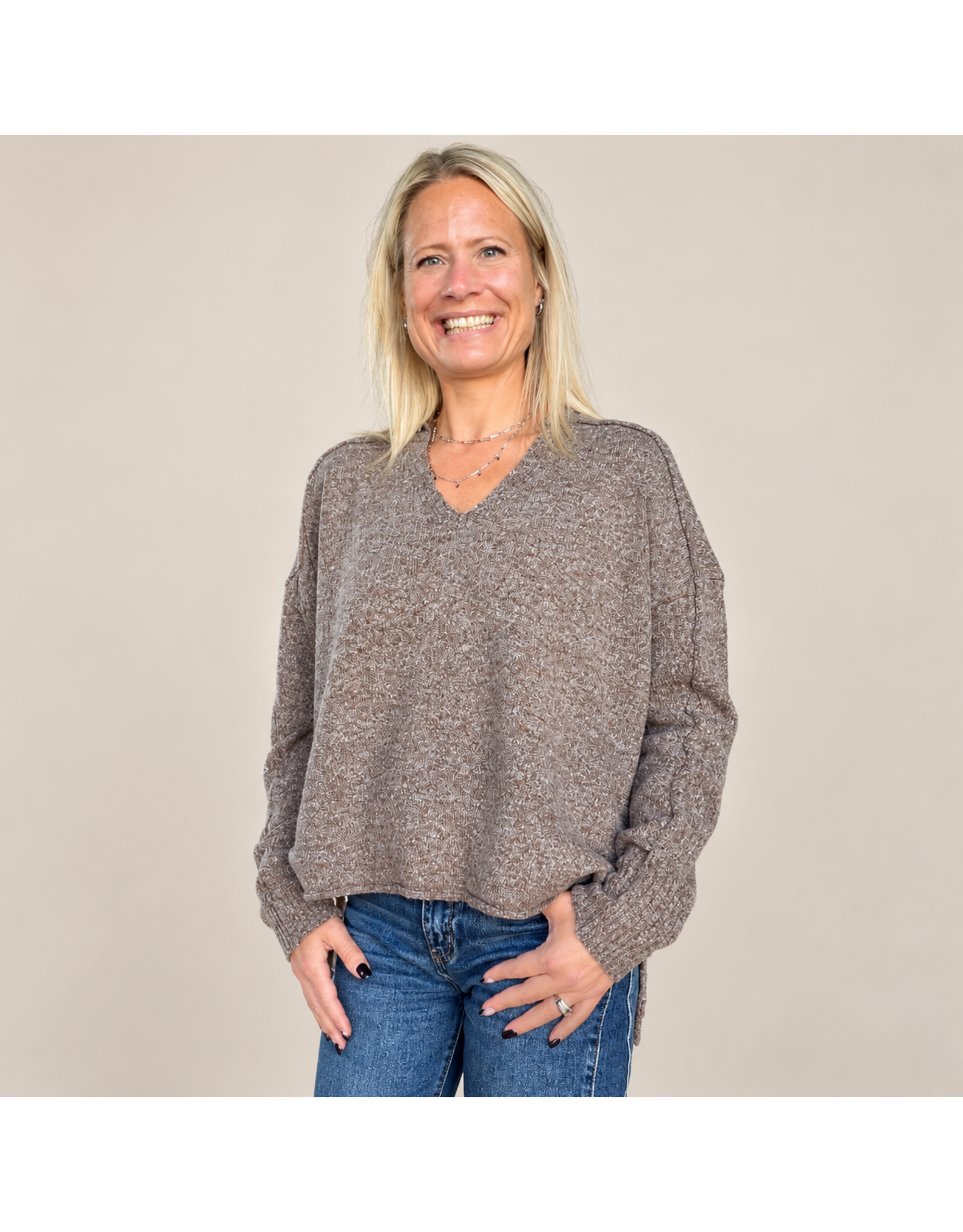 V neck side slit sweater