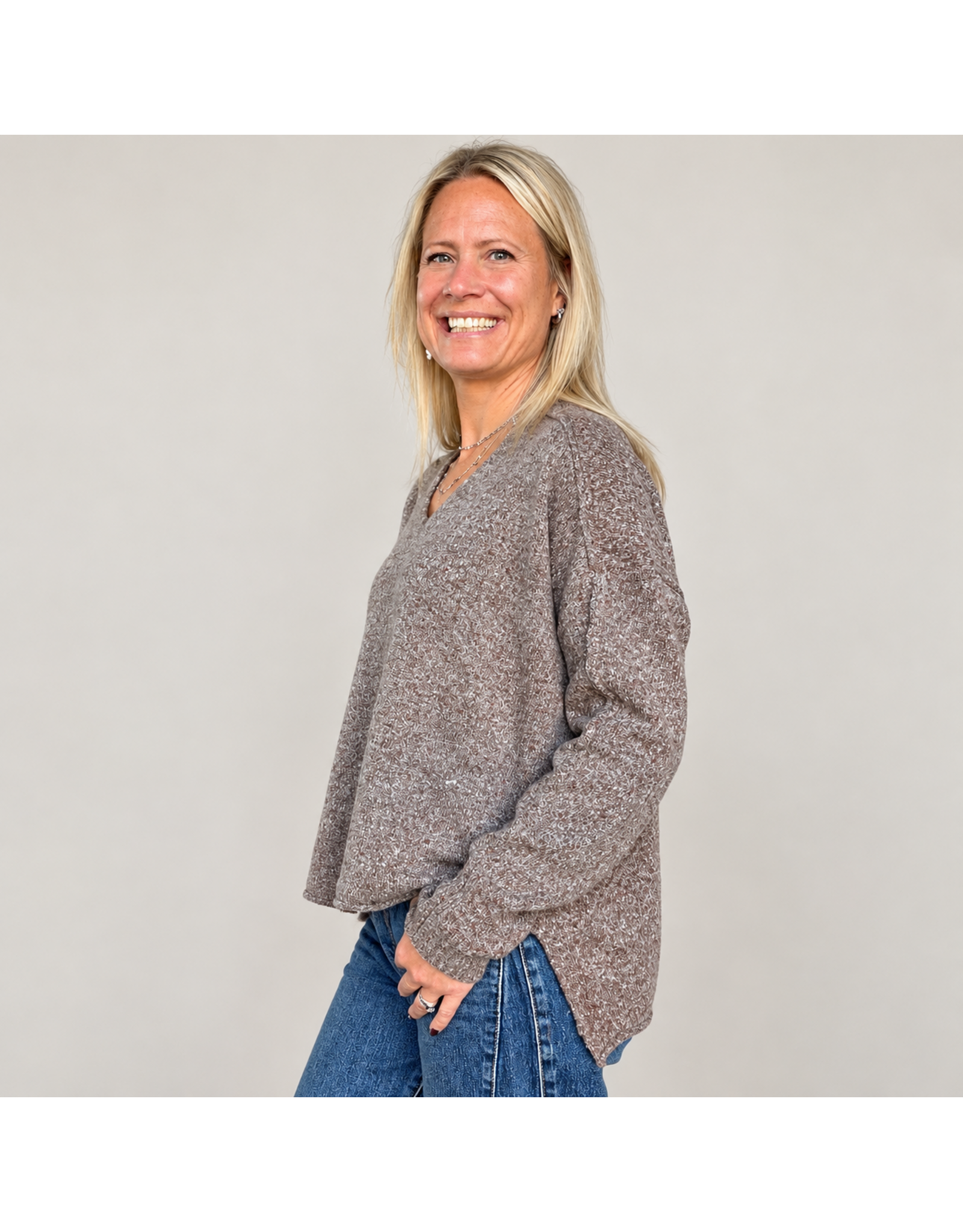 V neck side slit sweater