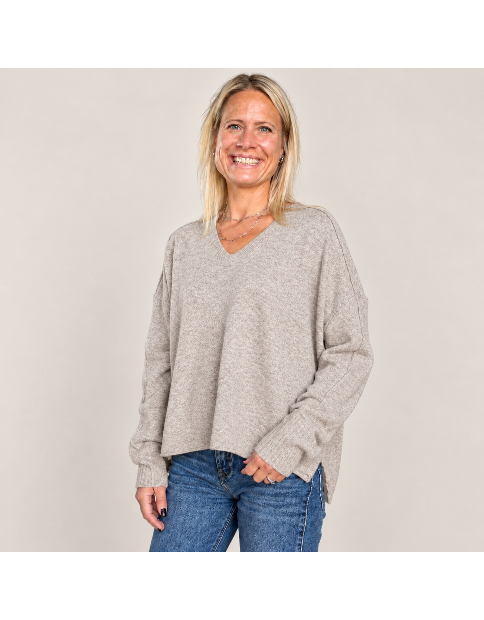 V neck side slit sweater