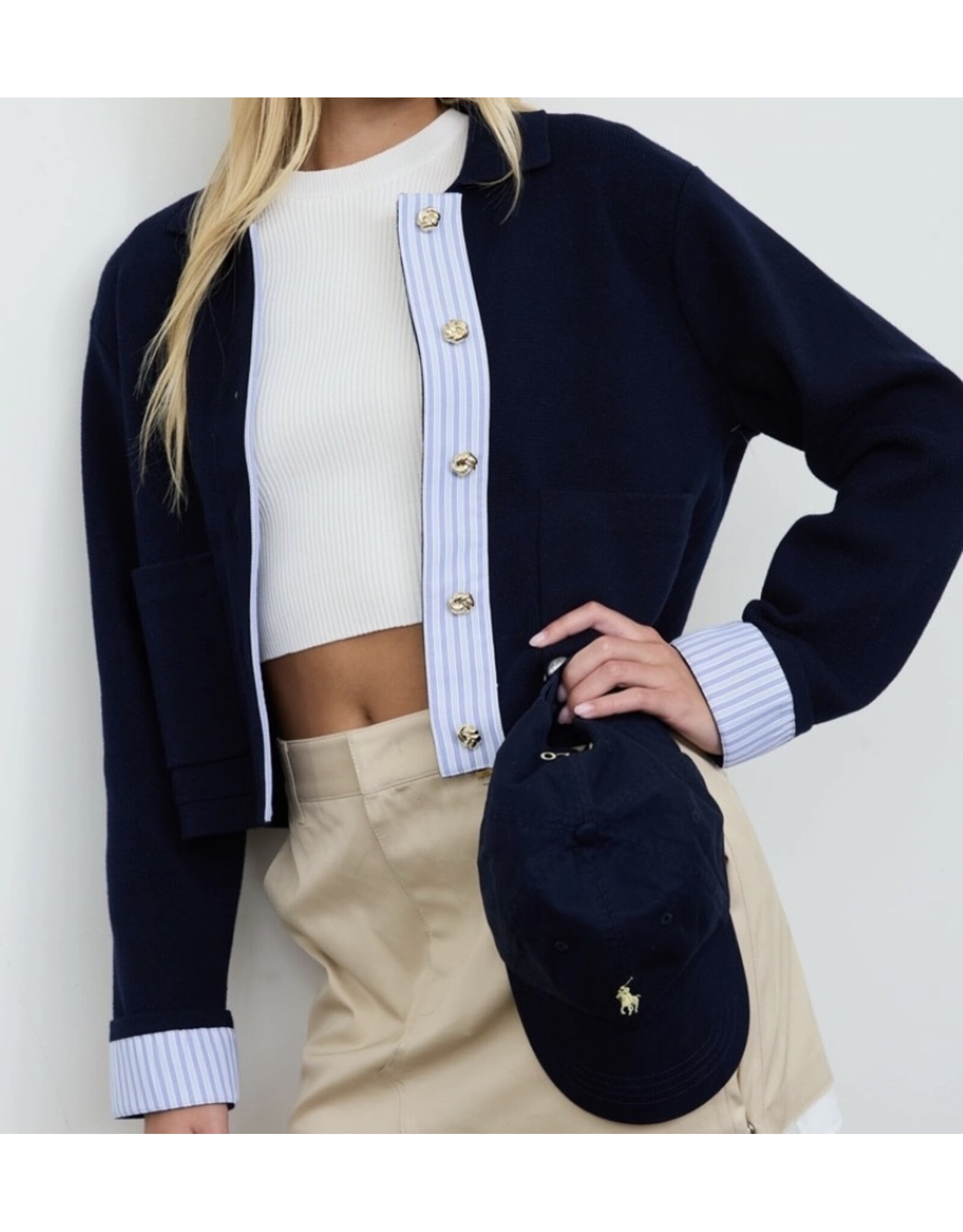 Blu pepper Contrast trim knit cardigan
